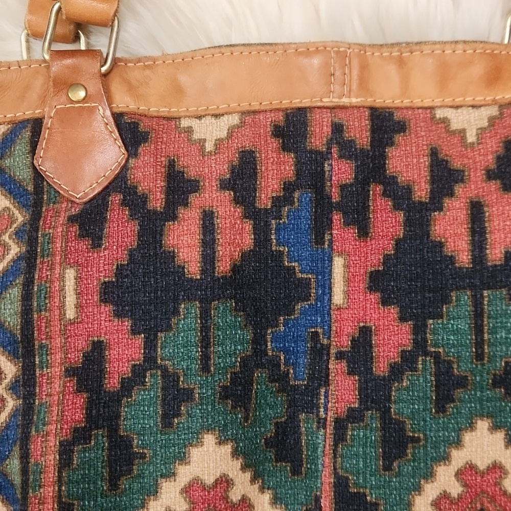 Southwestern Boho Leather Bucket Bag - Picture 2 of 6